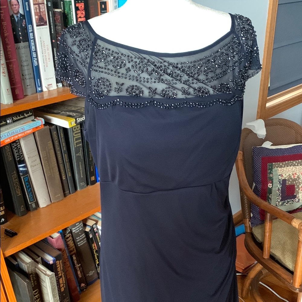 MSK Blue Sheath Dress with Flutter Cap Sleeves